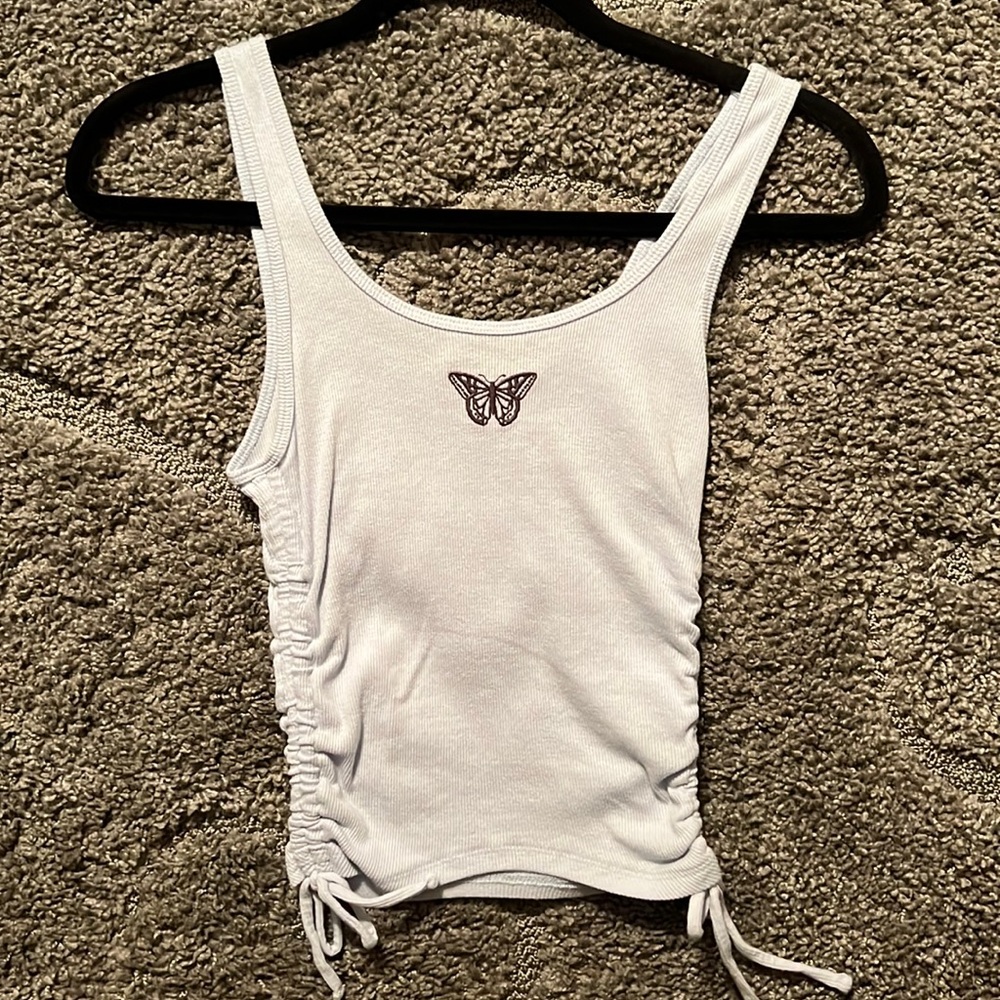 Light blue butterfly embroidered tank top